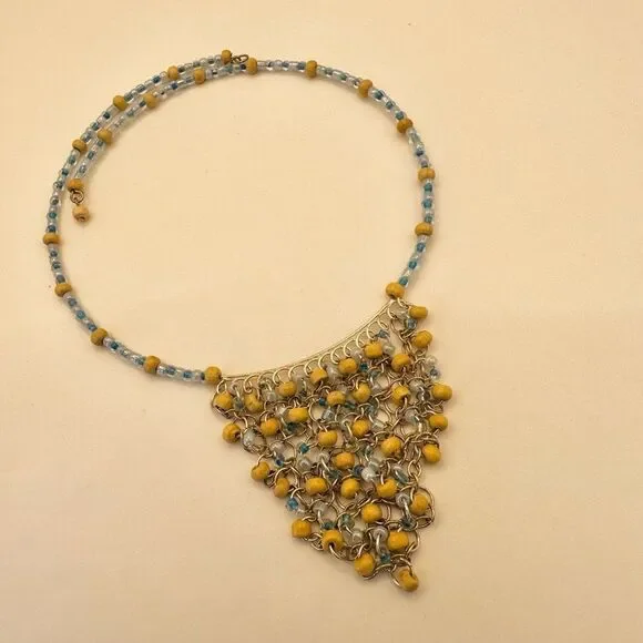 Blue and tan beaded choker necklace - Picture 3 of 7